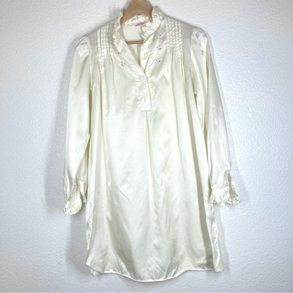 Jodie Arden Vintage Sleep Wear Robe Cream Embroidered Floral Small Pijama - Picture 1 of 16